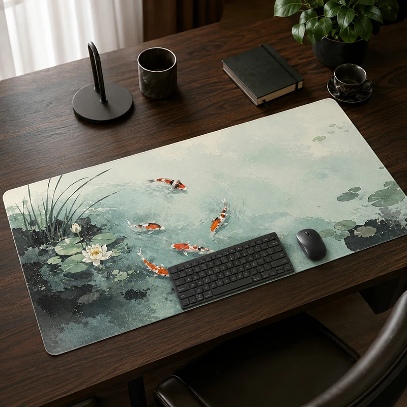 Mouse Pad Gaming Watercolor Lotus Koi Pond printon demand Large New Mousepad XXL keyboard pad Carpet Soft Office Mice Pad