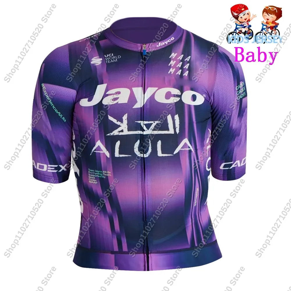 2025 Kids Jayco Alula Team Cycling Jersey Set Boys Girls Purple Australia Cycling Clothing Road Shirts Suit Bicycle MTB Maillot