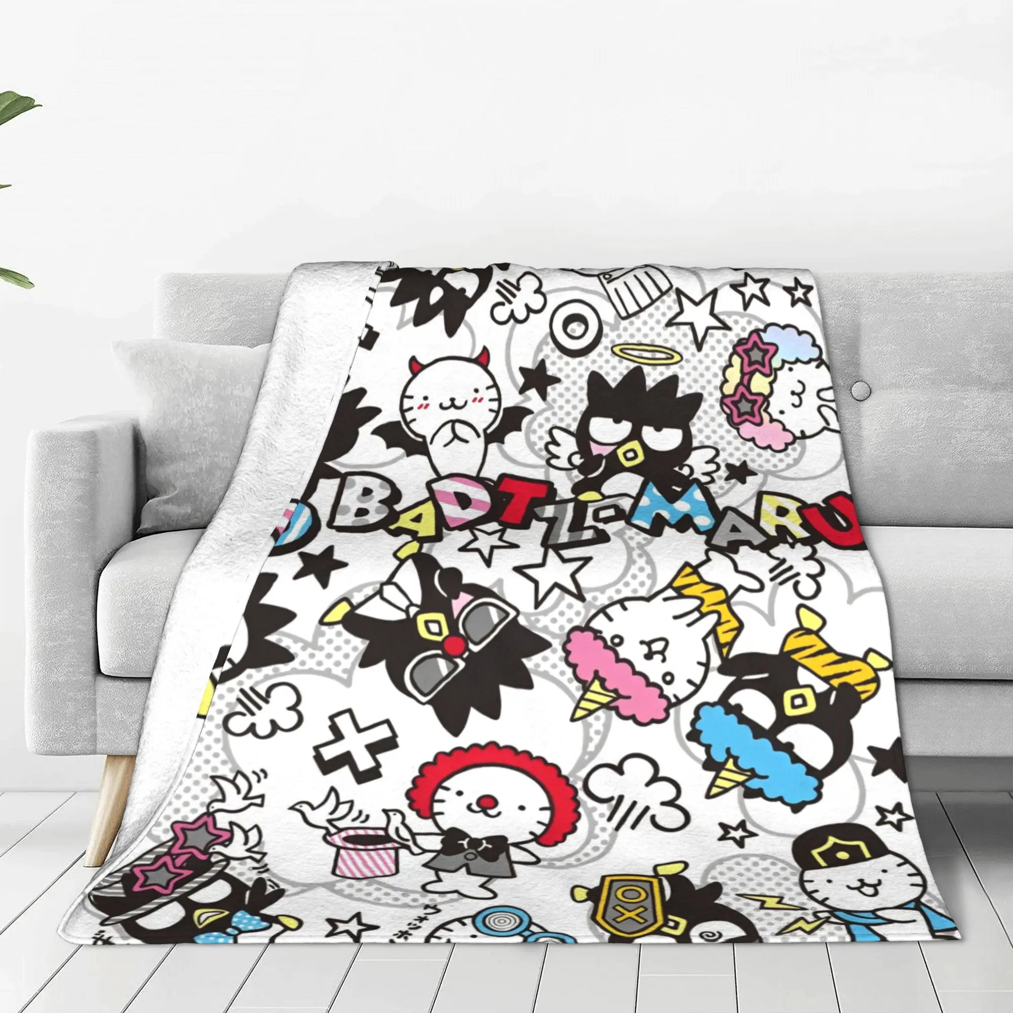 Cute Cartoon Penguin Bad Badtz Maru Blankets Sanrio Plush Vintage Breathable Throw Blanket for Bedspread Autumn/Winter