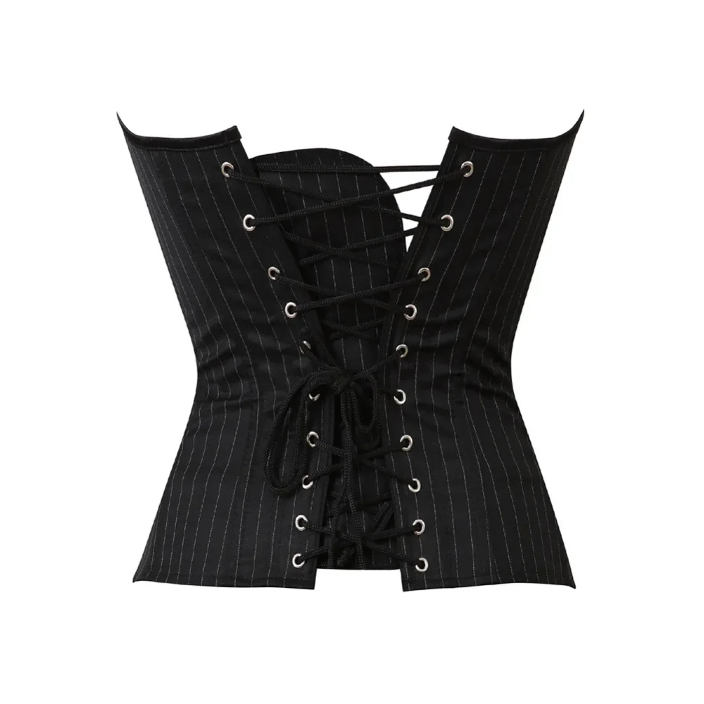 Black Sexy Striped Corset Office Lady Corselet Sexy Women Zipper Overbust Bustier Strapless Tops Costume Fashion