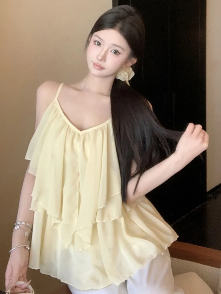 Korean Style Summer Loose Women's Chiffon Tank Top Strap Vest Atmosphere Sensation Outerwear Sweet And Gentle Super Beautiful...