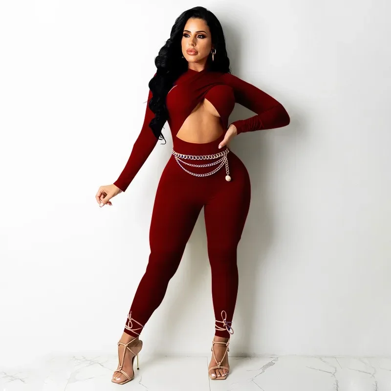 GUWU الخريف الشتاء مثير المرأة عبر التعادل بلون بذلة الجوف خارج نادي ليلة بذلة