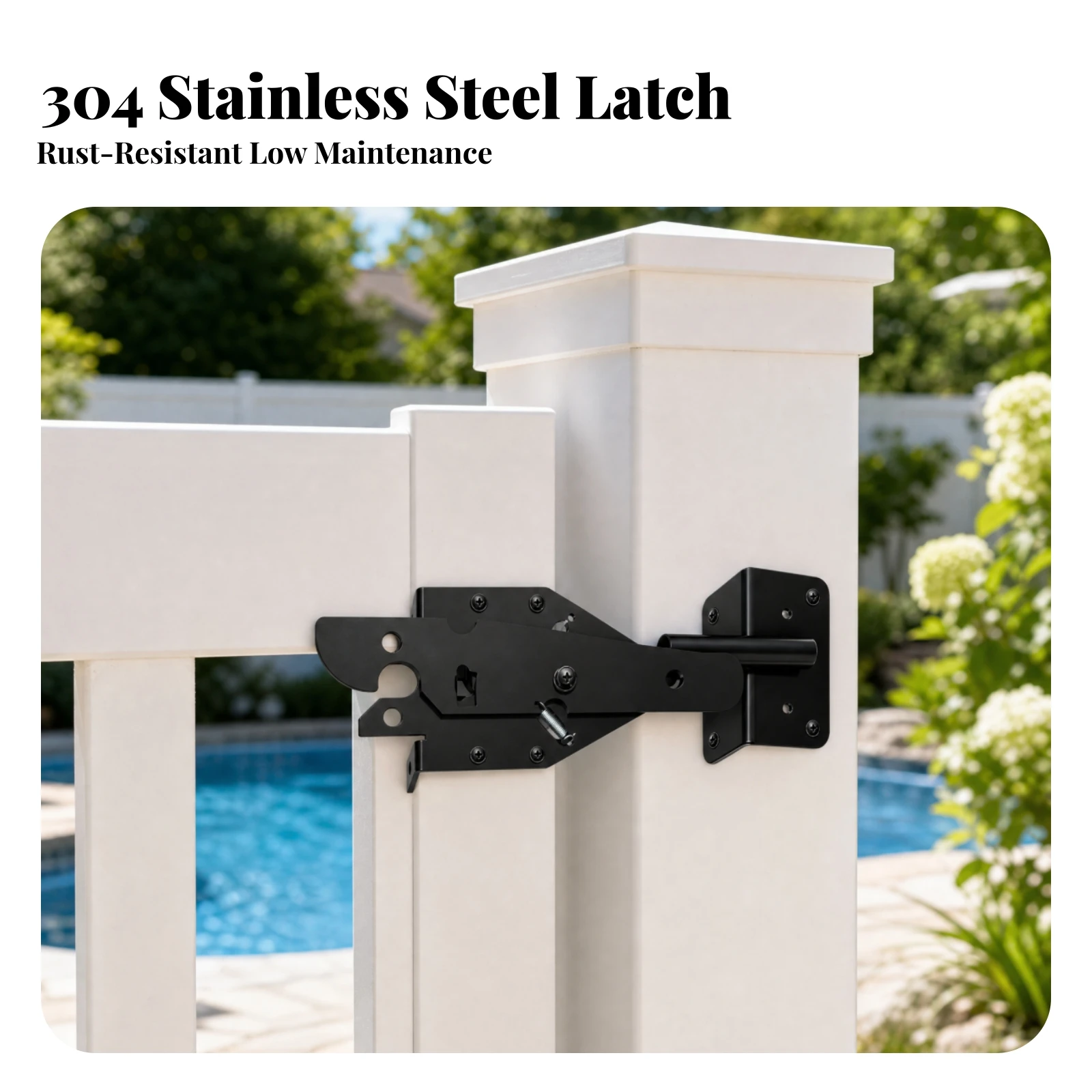 Self-Locking Gate Latch Secure Gate Latch with Strike Plate Hardware Heavy Duty Outdoor for Homeowners, Garden Gates