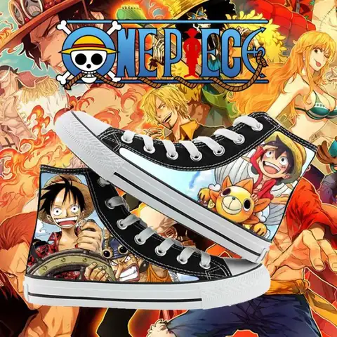 One Piece Anime Canvas Shoes Luffy Zoro Hand-Painted Anime Shoes Casual Shoes High Top Sneaker Boys Girls Studebts Birthday Gift