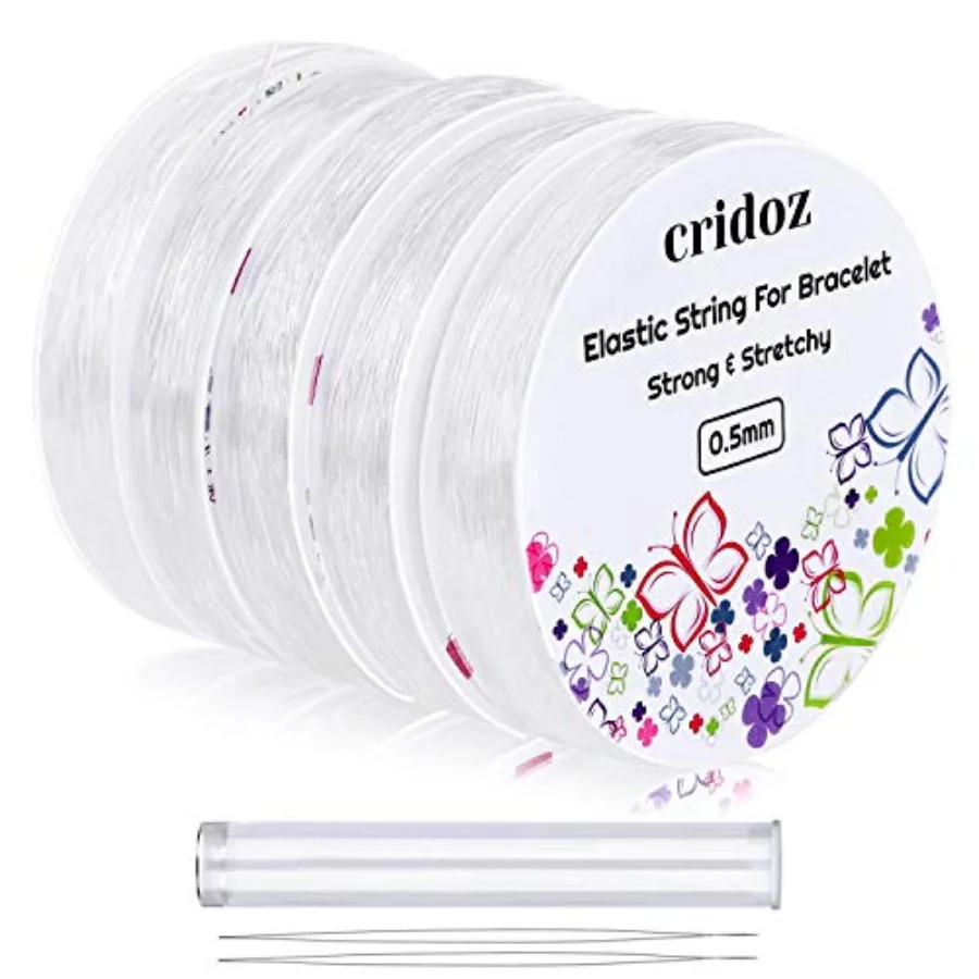 Stretchy String for Bracelets, 5 Rolls Clear Elastic String Stretch Cord Jewelry Bead Bracelet String with 2 Pcs Beading Needle