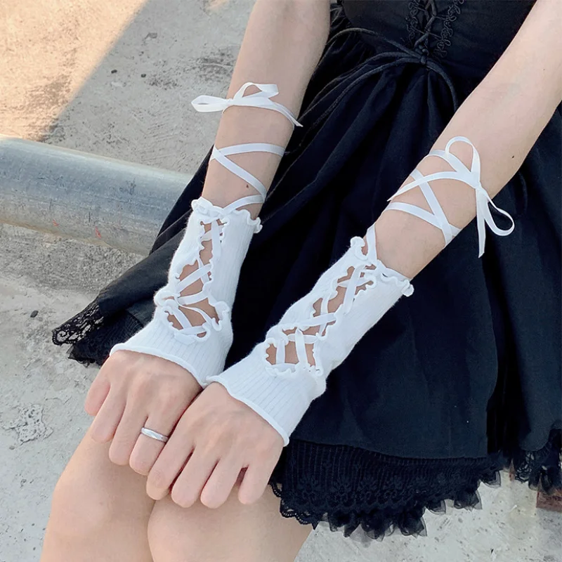 

1 Pair Sexy Lace Sleeves for Women Lolita Jk Lace Fingerless Gloves Gothic DIY Strapping Sunscreen Sleeve Clothing Accessories