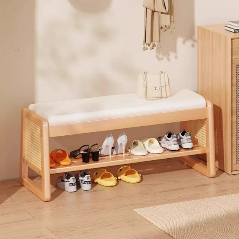 Solid wood shoe changing stool, household shoe cabinet at the door, integrated stool, light luxury, home wearing shoe stool