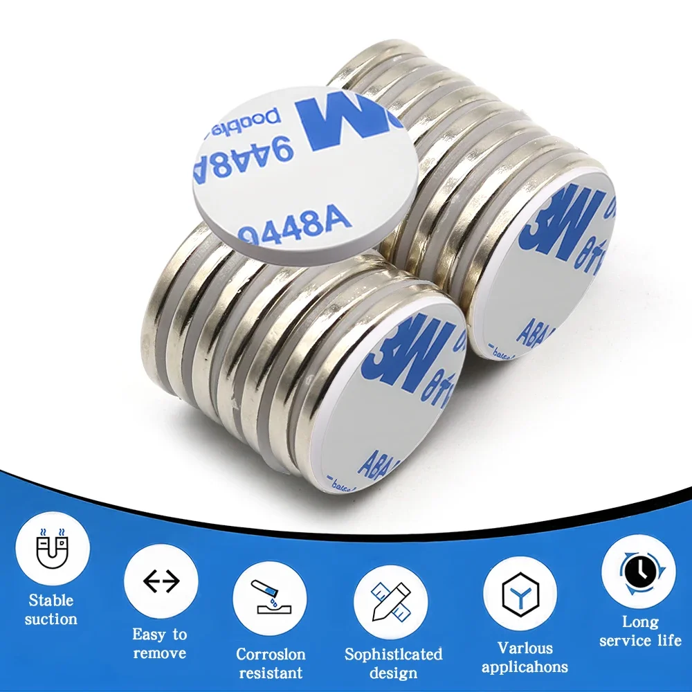 25x3mm N35 Super Strong Neodymium Magnet Round With Double-sided Adhesive NdfeB Powerful Permanent imans Refrigerator Magnets