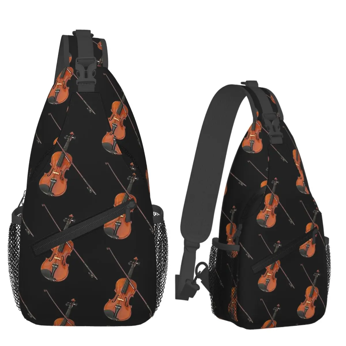 Classic Violin Chest Bag Men Sling Crossbody Backpack Chest Bag Travel Hiking Daypack Shoulder Bag