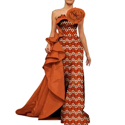 Elegant African Women's Dresses Off Shoulder Robe Long Ankara Print Dashiki Dress African Party Clothing WY5849