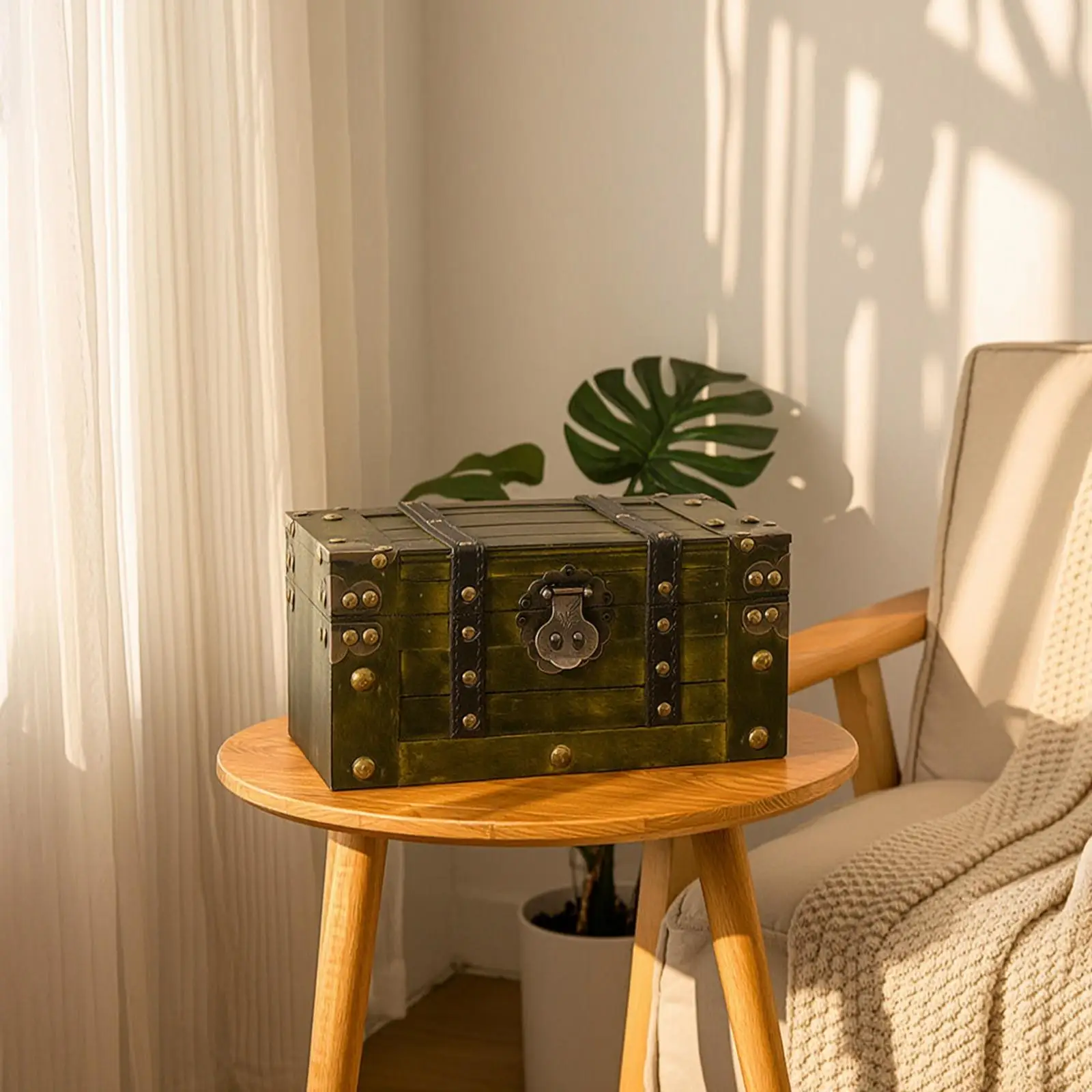 Vintage Wooden Trunk With Lock, Vintage Style Wooden Storage Trunk