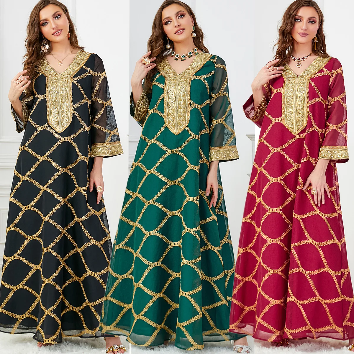 Dubai Arabia Elegant Muslim Dress Robe Longue Femme Geometry Musulman Dubai Abaya Kaftan Turkey Islam Muslim Abayas for Women