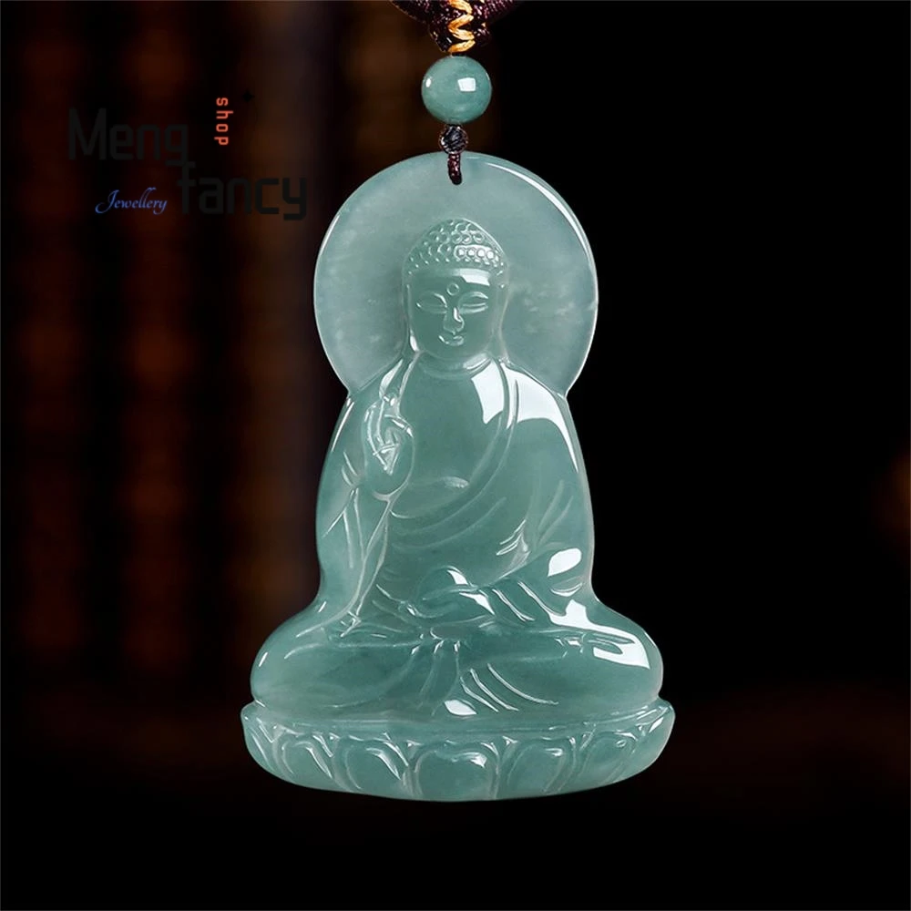Colgante de Jadeíta Natural Grado A, Azul Agua, con Buda Amitabha y Semilla de Hielo, para los Signos Zodiacales Perro y Cerdo, Dios Guardián, Estilo Nacional, Joyería Fina