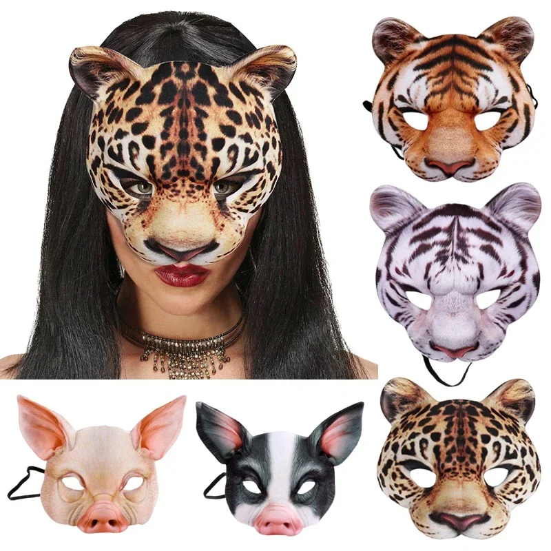 

3D Animal Mask Halloween Masquerade Ball Masks Tiger Pig Half Face Mask Party Carnival Fancy Dress Costume Props 2024 New