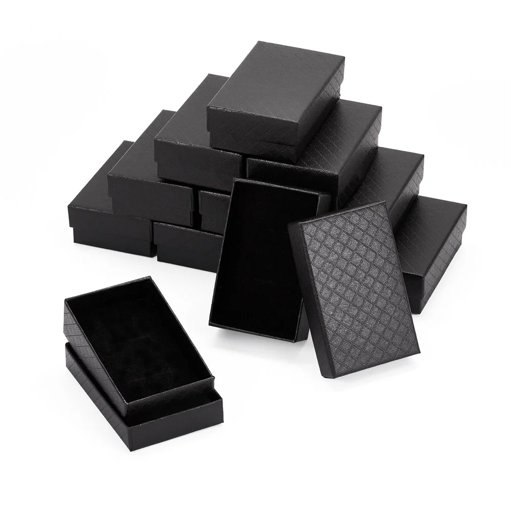 

Diamond Pattern Cardboard Jewelry Box Plain Color Rectangle Paper Case with Sponge for Anniversary Party Gift DIY Packing 12pcs