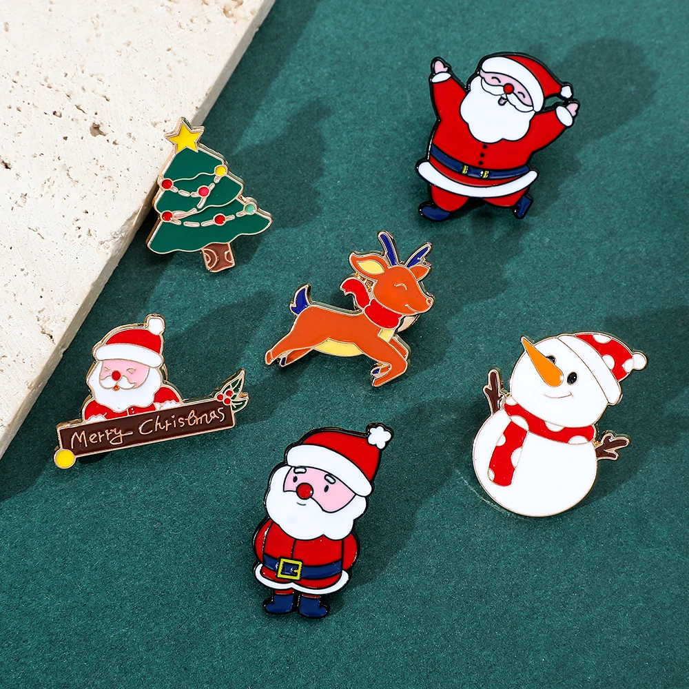 Cartoon Christmas Brooches Santa Claus Xmas Tree Bell Elk Sock Hat Enamel Pins Cute Badge Pin Festival Xmas Party Jewelry Gifts