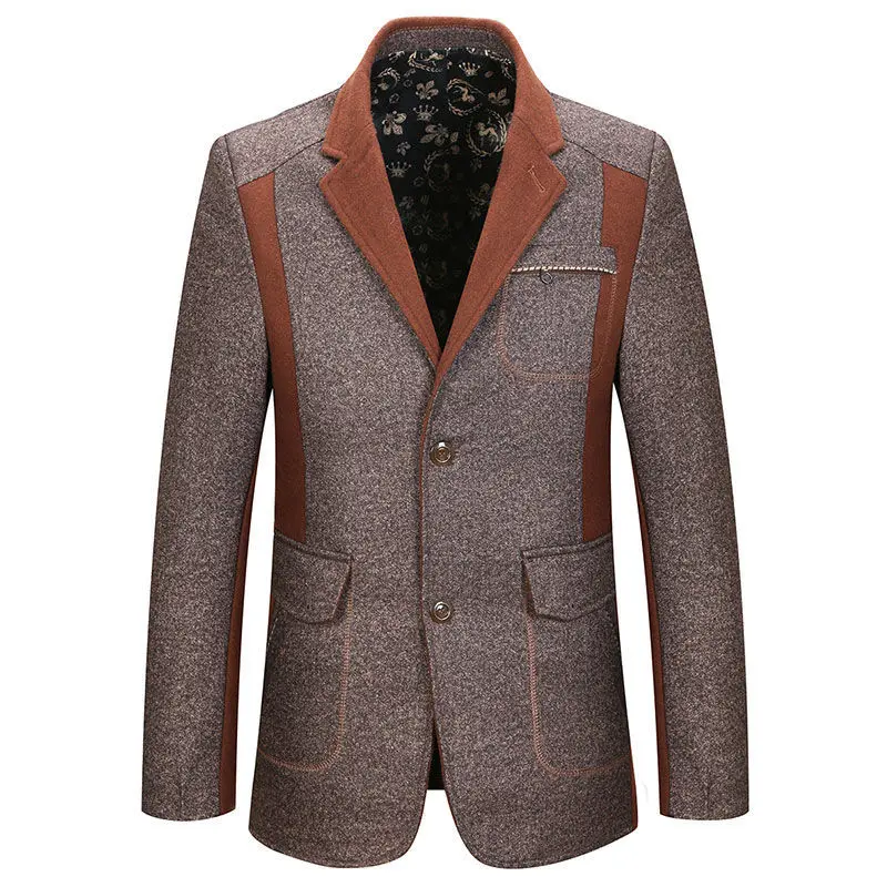 

Autumn and Winter Middle-aged Men's Handsome Casual Splice Suit Color Matching Thin Coat Top Fashion