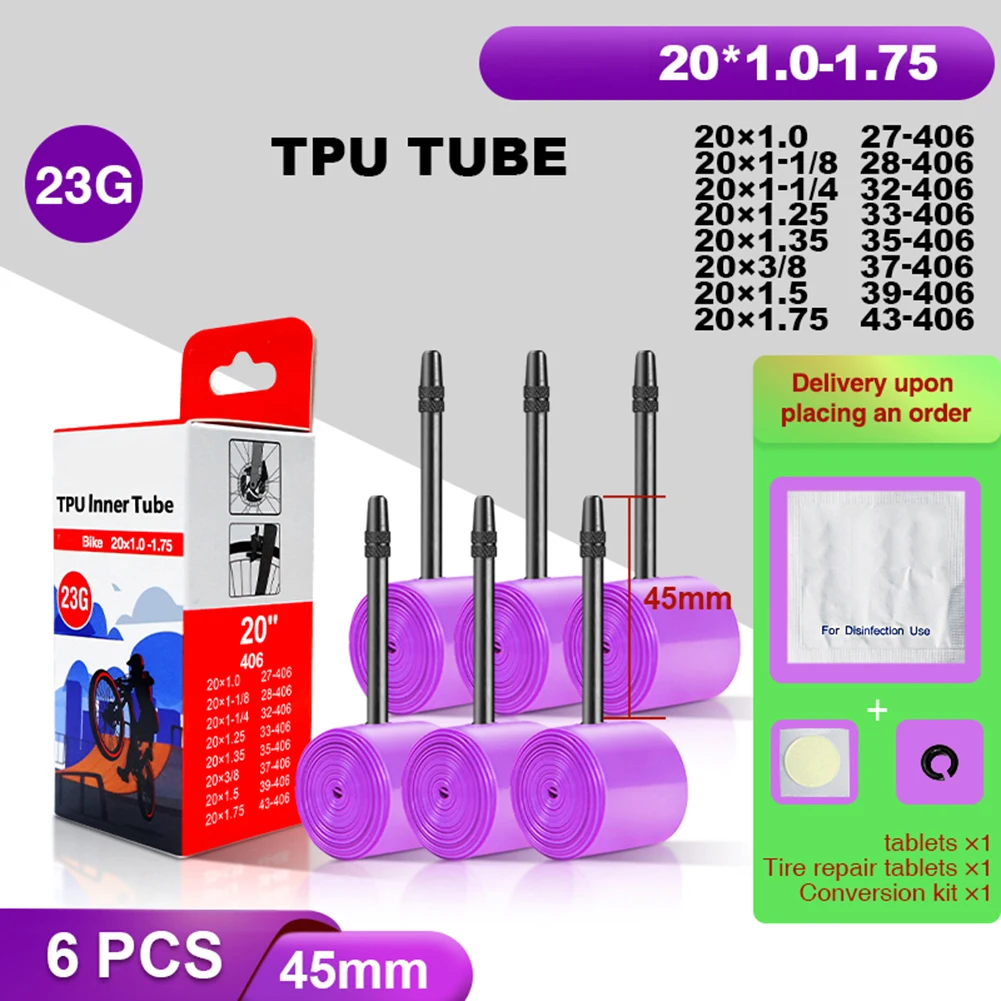 Tubo interno de bicicleta ultraleve, 23g, 20 polegadas, 406, 20x1.0-1.75, tubo interno de tpu para bmx406, válvula reforçada, acessórios de bicicleta