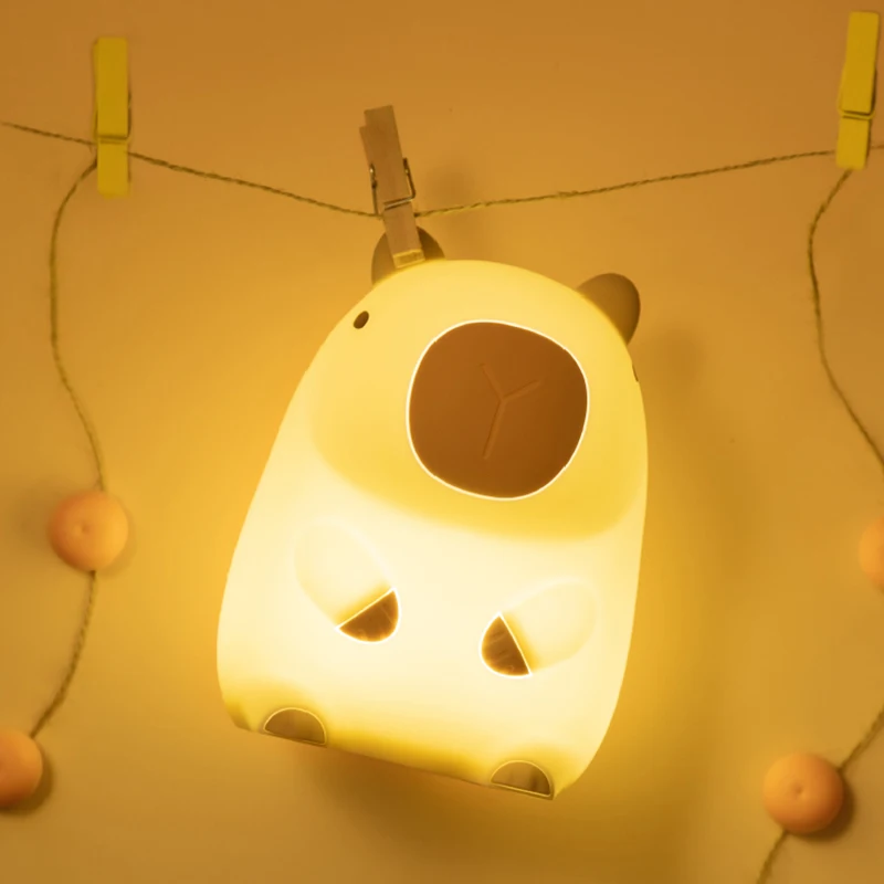 Capybara-Lámpara de silicona con forma de animal, luz nocturna decorativa para dormir, recargable por USB, para habitación de niños