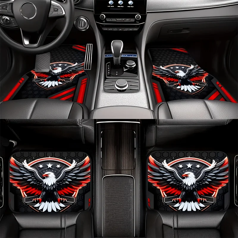 4pcs Car Floor Mat Set - 2D Flat - Creative Pattern - Hard-Edged Dynamic Style Printed Design Car Mats, Suitable For All Types O