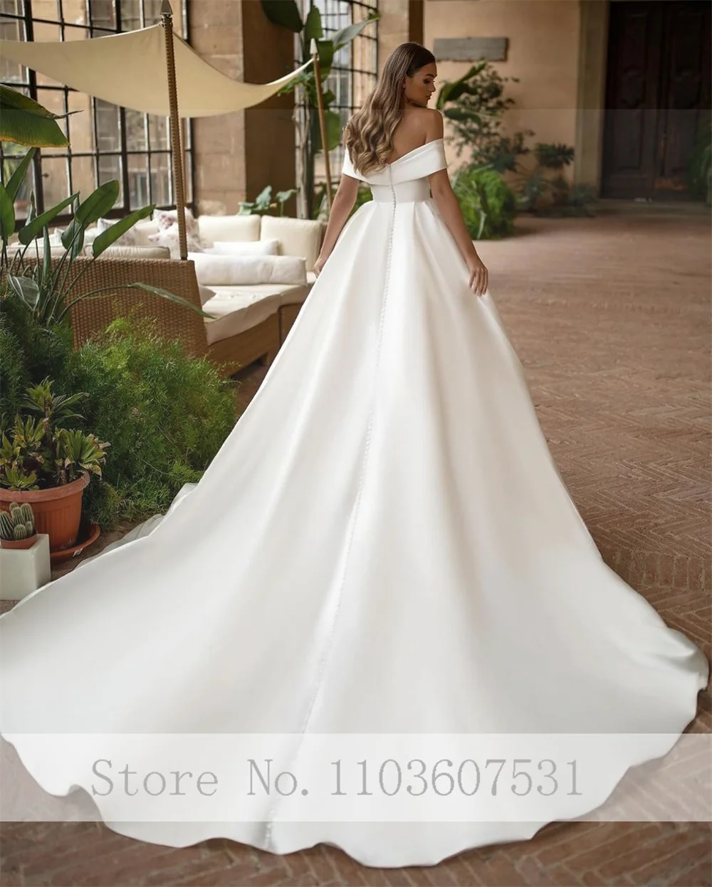 Abito da sposa plissettato con spalle scoperte in raso da principessa per donna abito da sposa da corte senza schienale A-lien vestidos de novia