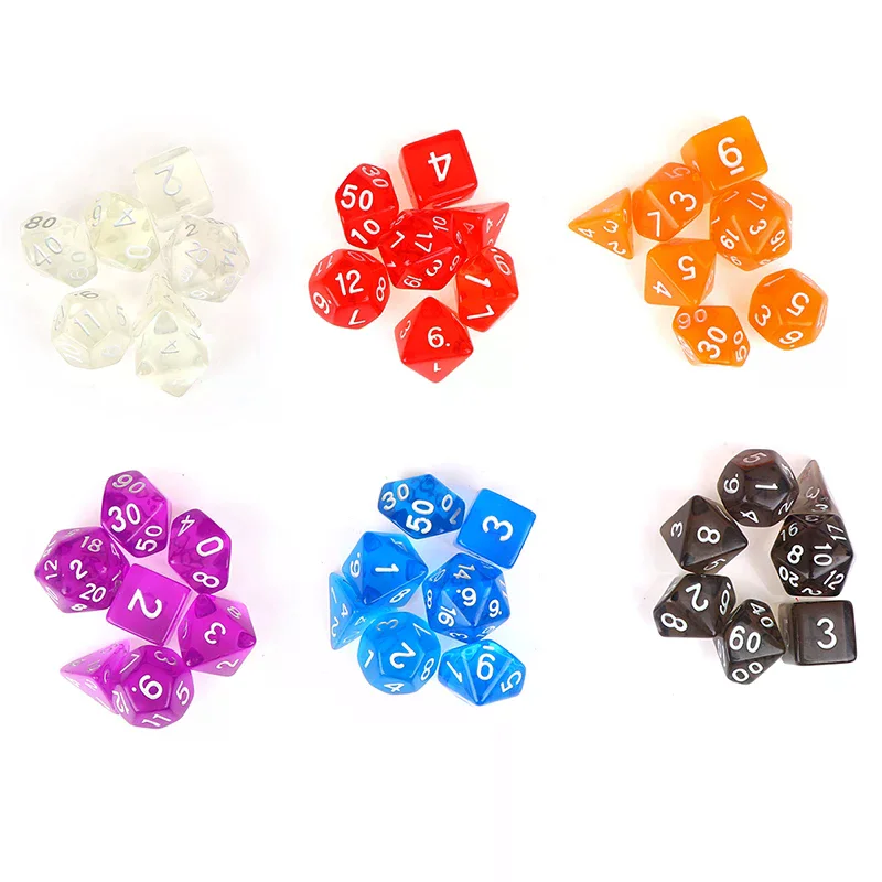 Colour 7 Piece Polyhedral Set Cloud Drop Translucent Teal Rpg Dnd With Dice Bag