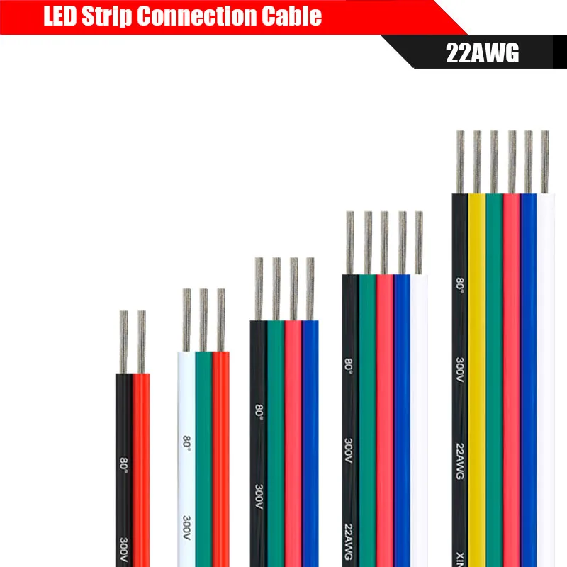 2PIN Electronic Cable Extension Wire 22 AWG 3/4/5/6Pin Tinned Copper Electrical Wires For 5050 3528 RGBW RGB CCT LED Strip Light