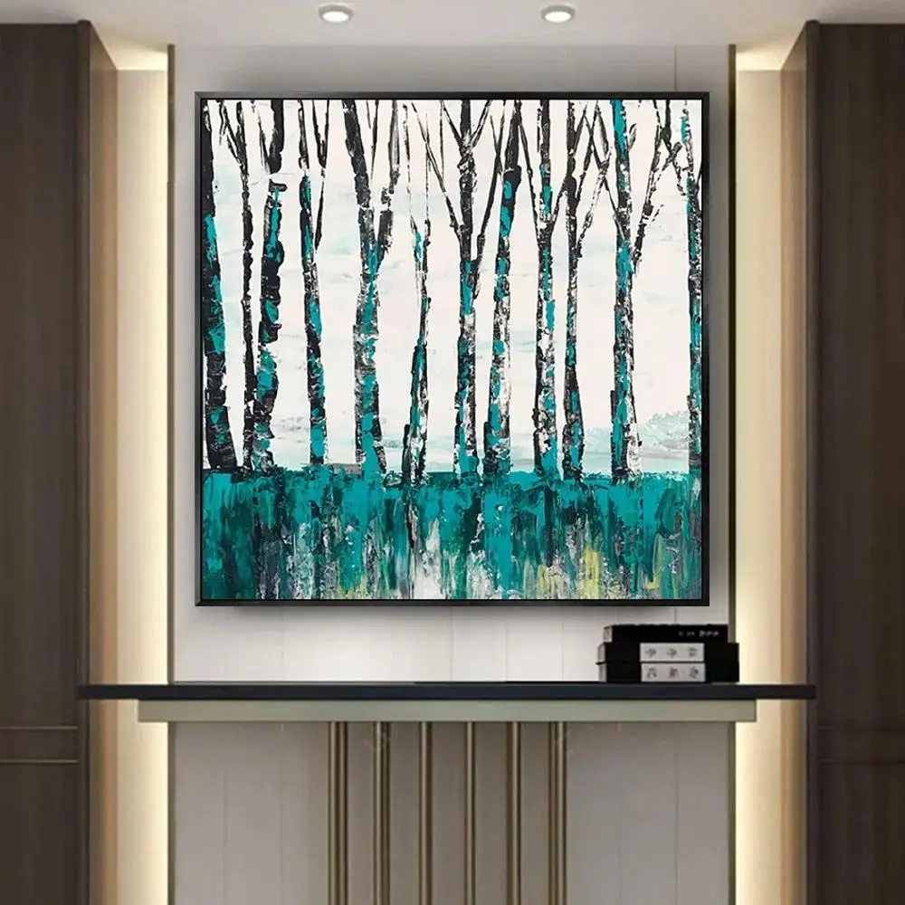 Handmade Abstract Green Texture Oil Paintings on Canvas  Modern Wall Art for Living Room Decor Perfect for Sofa Area