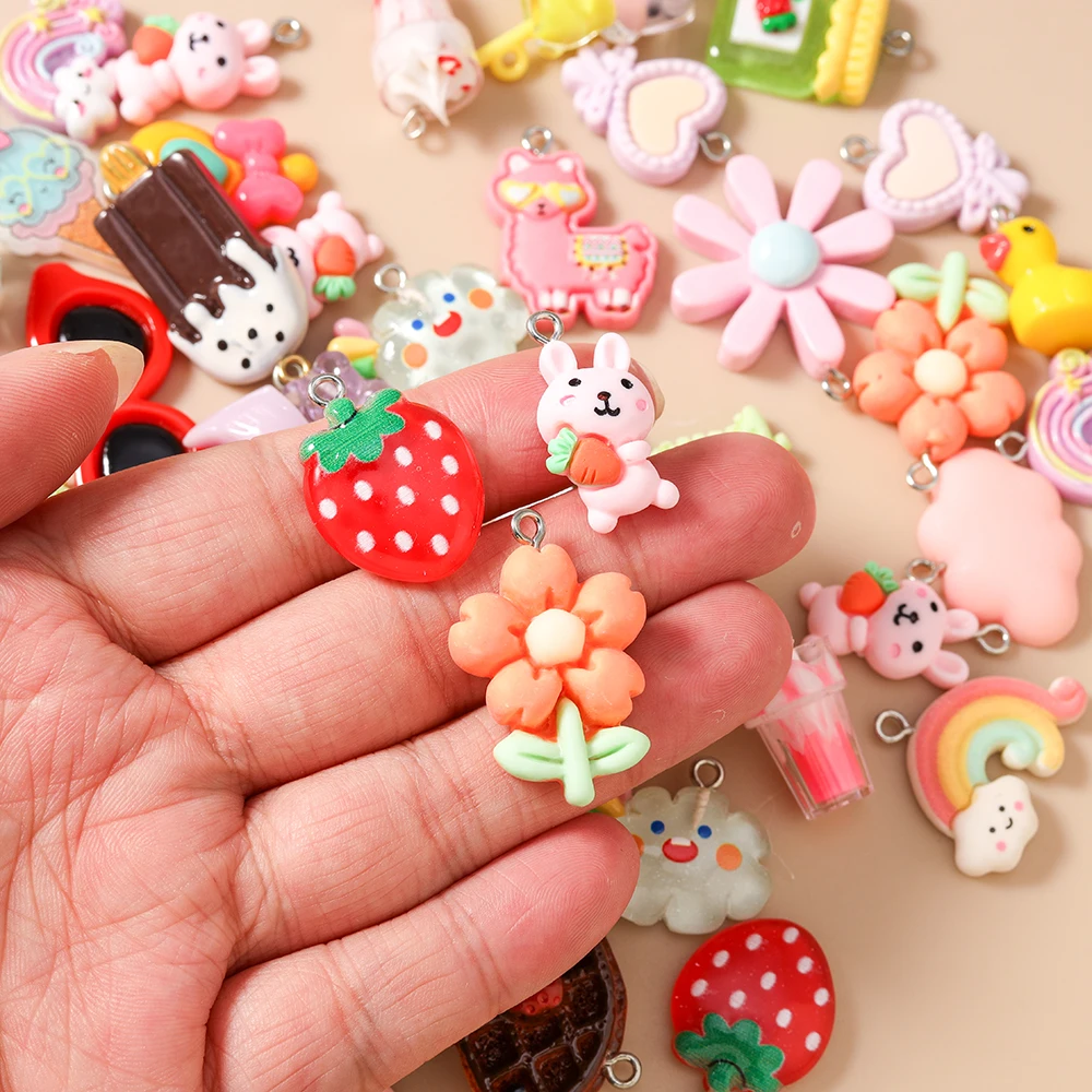 Zufällige Mischung 10/20/30 Stück Bunte Harz-Anhänger Niedliche Imitation Tier- Obst- und Lebensmittelserie Anhänger für DIY Schmuckherstellung Zubehör – Detail 3