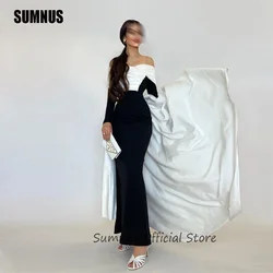 SUMNUS Modern Black and White Evening Dresses Mermaid Saudi Arabic Women Prom Gowns Dubai Floor Length Dinner Outfits Bodycon