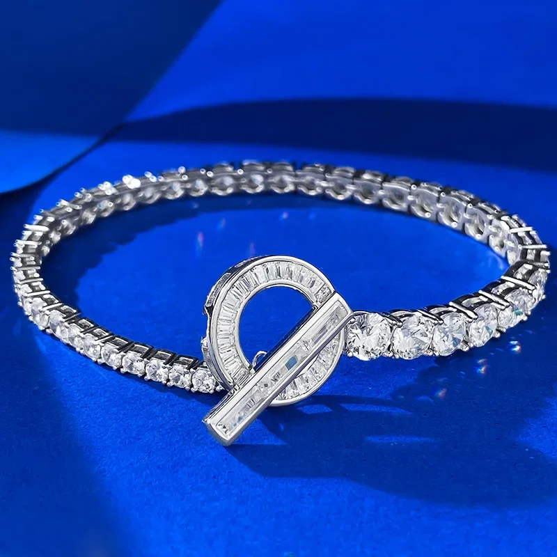 

Karloch new S925 silver OT full diamond asymmetrical inlay round diamond exquisite high-end bracelet with a high-end temperament