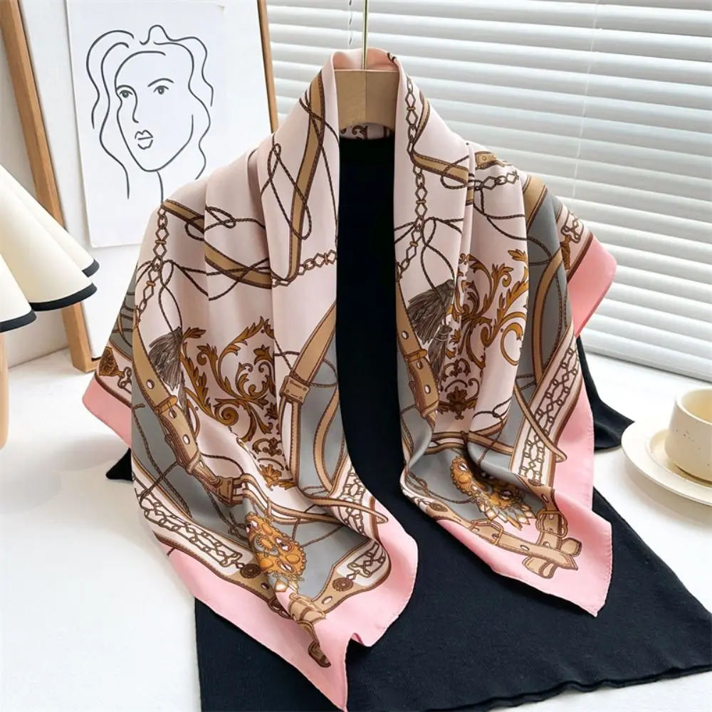 90x90cm Silk Scarf Luxury Designer Hair Print Head Large Handkerchief Hijab Shawl Women Bandanna Foulard Muffler Wrap