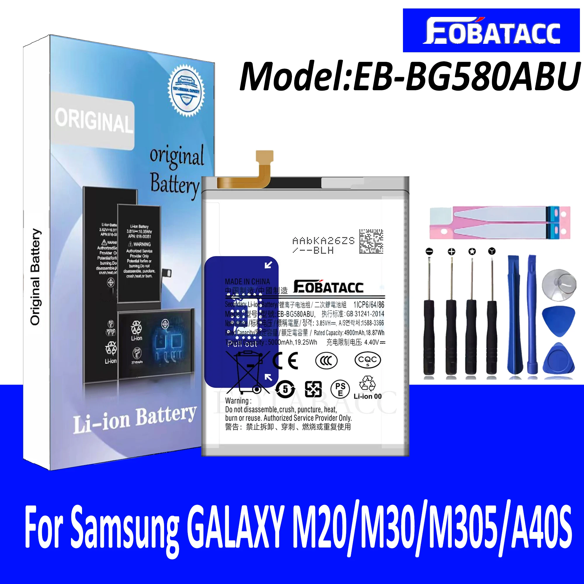 EOTABACC High Quality 100% Original EB-BG580ABU Battery For Samsung GALAXY M20/M205/M30/M305/A40S Phone Battery+Tools