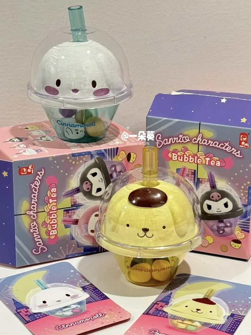 Sanrio Bubble Tea Series Figure Hello Kitty Kuromi My Melody Cinnamoroll Purin Pochacco Action Figurine Anime Kawaii Model Toy