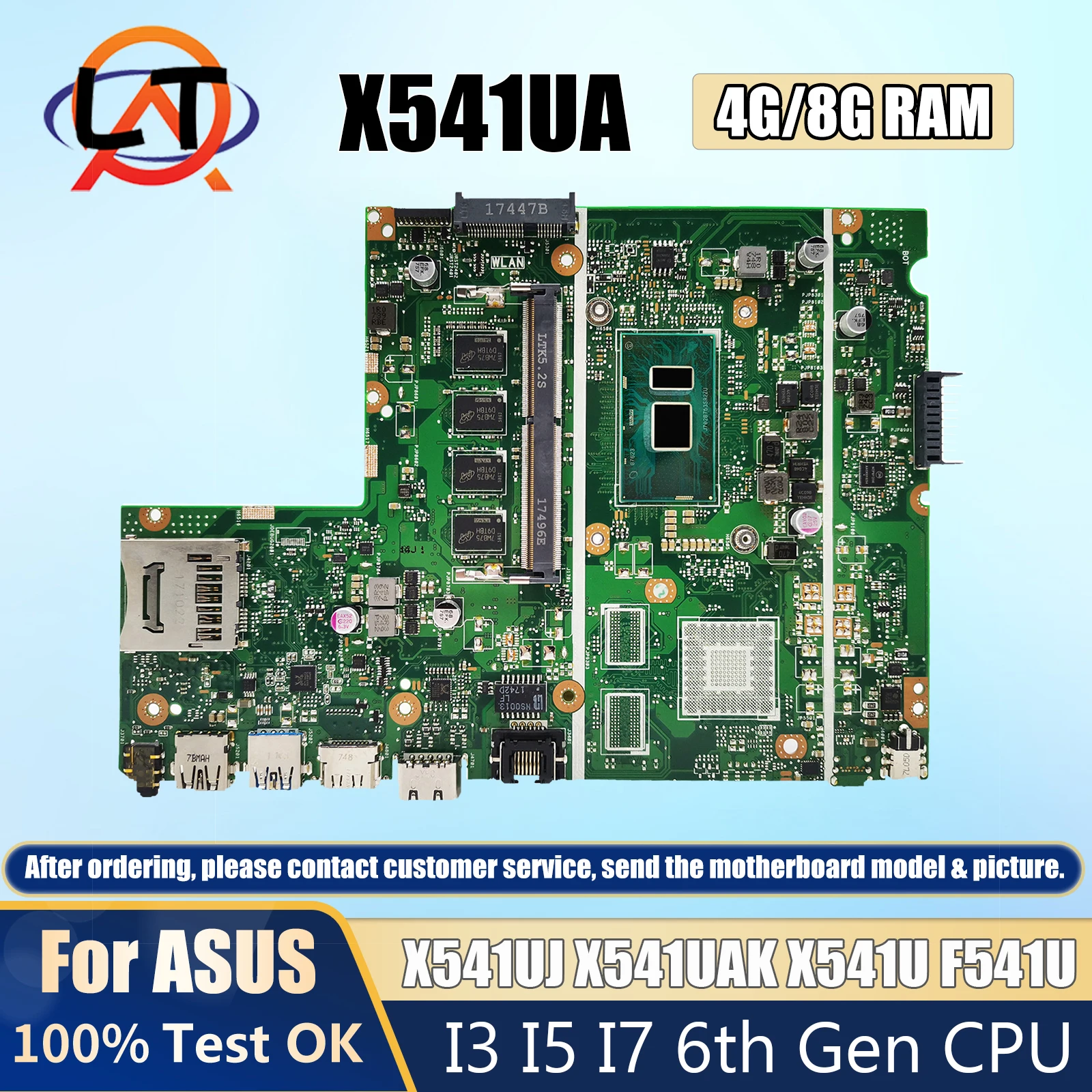 X541UA Mainboard For ASUS X541UJ X541UAK X541U F541U A541U X541UV X541UVK Laptop Motherboard CPU I3 I5 I7 6th Gen 4G/8G-RAM