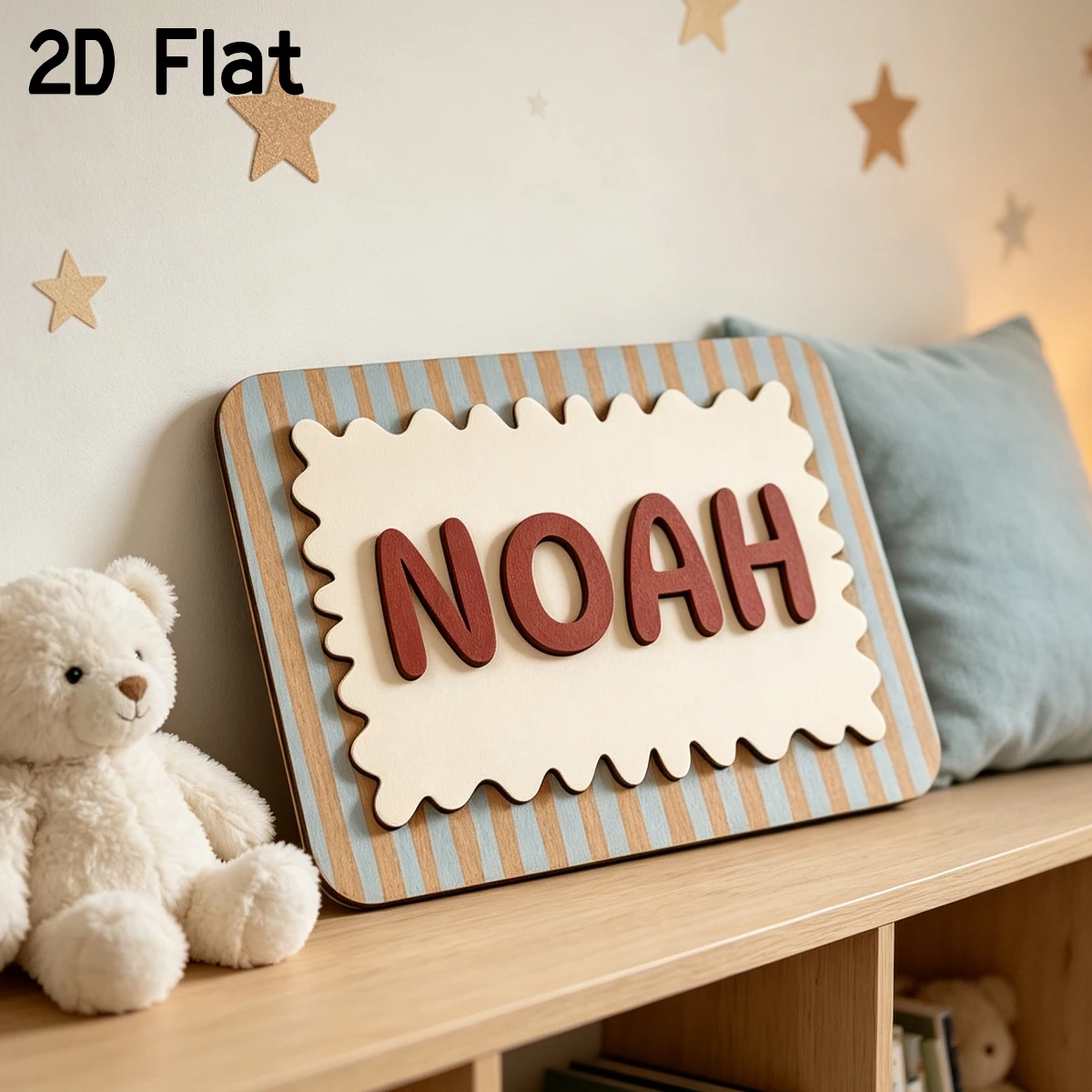 Personalized Wavy Edge Wooden Baby Name Plaque,Striped Background Plaque,Nursery Wall Decor,Newborn Baby Shower Keepsake Gift