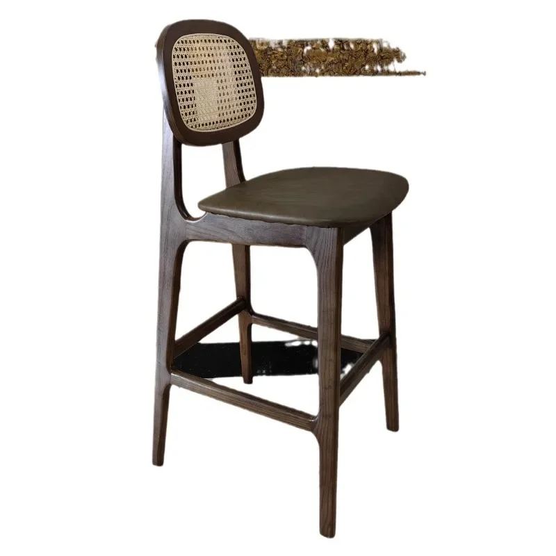 Solid wood rattan bar chair Simple modern back high chair