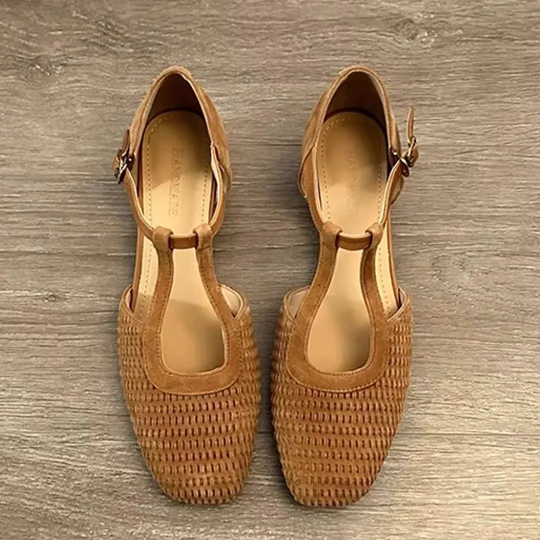 

2025 New Summer Vintage Woven Stunning Roman Sandals For Women With Skirts Hollow Mary Jane Chunky Heel Enclosed Single Shoes