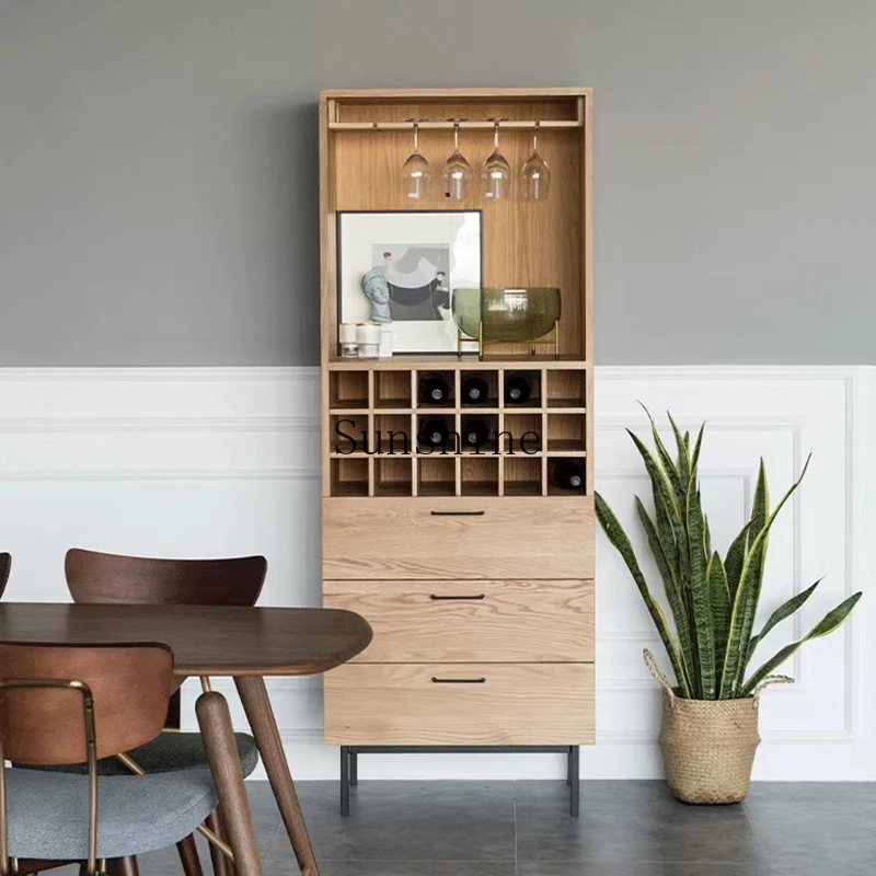

Nordic solid wood dining side, living room storage, Japanese simple and beautiful vertical cabinet art storage
