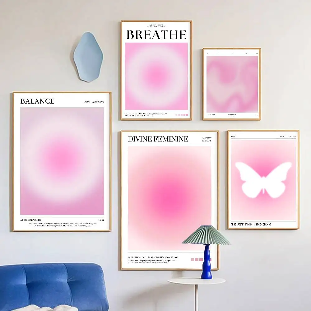 Pink Aura Affirmation Love Circle Butterfly Poster Self-adhesive Art Room Entrance Restaurant Wall Decor Art Painting