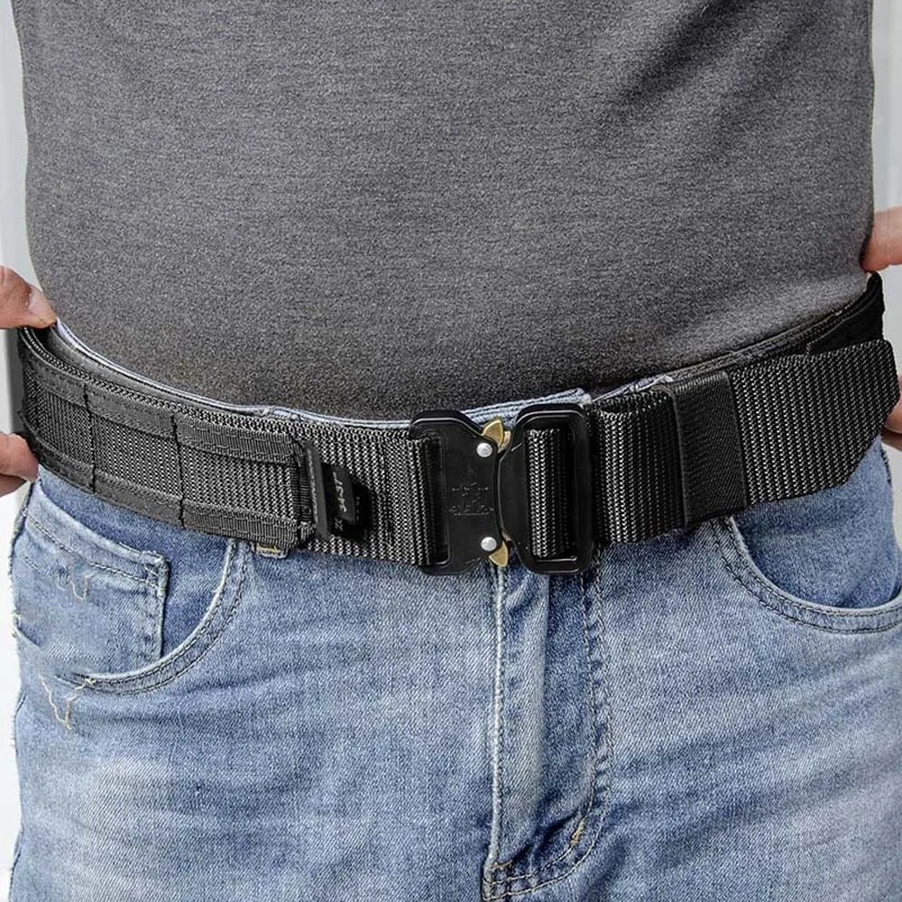 Ceinture classique réglable 2 en 1, bande magique à boucle en alliage de couleur unie ‌   Ceinture en alliage de Polyester pour hommes, ceinture en Nylon, cadeaux