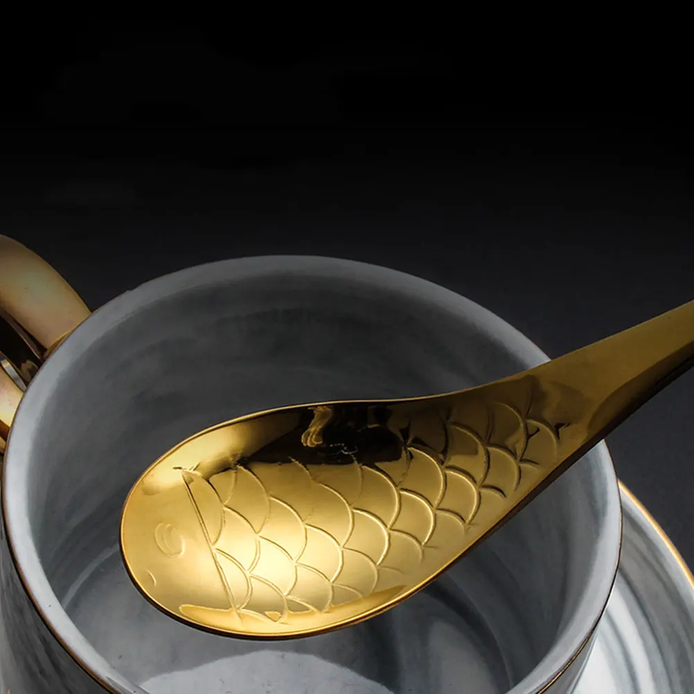 

4Pcs Fish Shaped Metal Spoons Simple Design Comfortable Handle Soup Spoons for Home Daily Dinner Spoon Multifunctional Kitchen