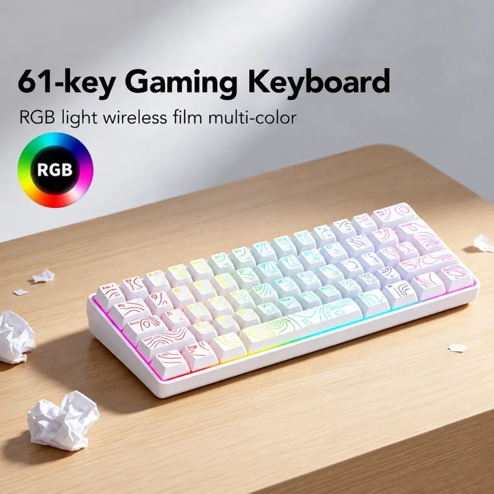 61 Keys Wired Gaming Keyboard Ergonomic 60% RGB Backlit Gaming Keyboard 18 Key Anti Ghosting USB Connection Keyboard For Laptop