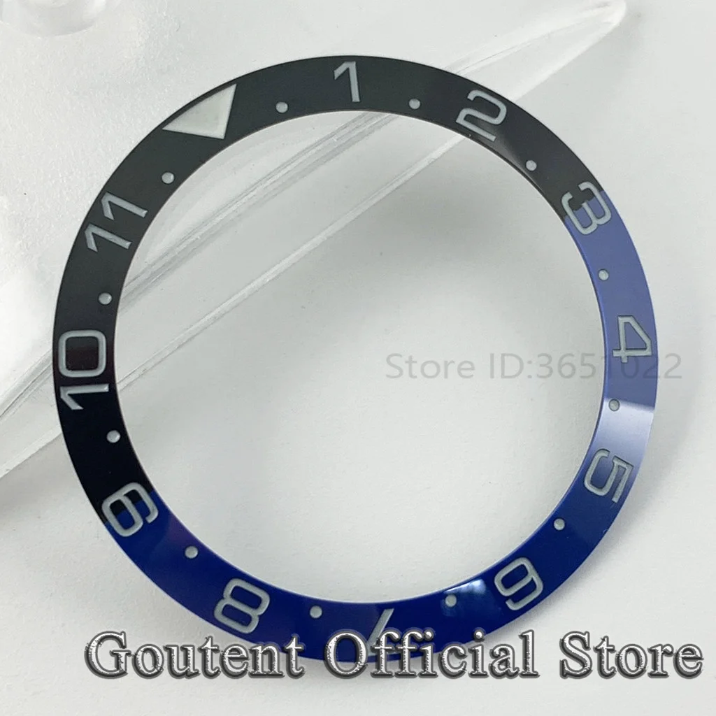 Goutent 38mm Blue Black Bezel Insert 12H Dual-Time C3 Super Green Blue Luminous Ceramic Bezel Watch Parts