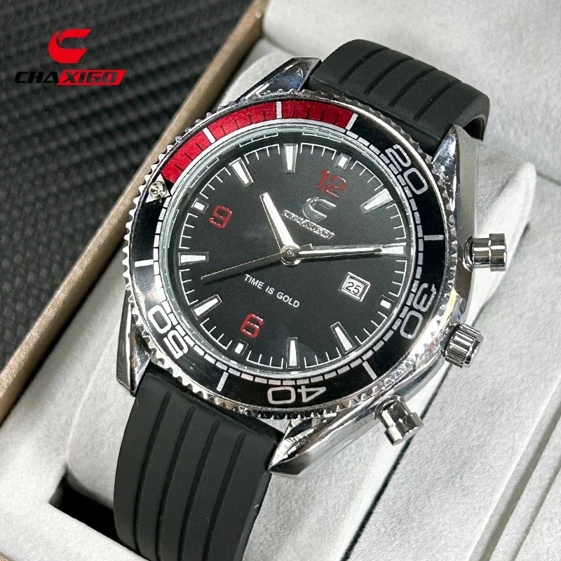 CHAXIGO C050 Fashion Calendar Alloy Men's Watch Silicone Business Waterproof Temperament Quartz Waterproof Watches for Man Reloj