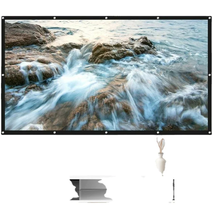 

120 Inch 16:9 266*148cm Punch Black Border Folding Metal Anti-Light Home Theater HD Projection Screen, Projector Curtain