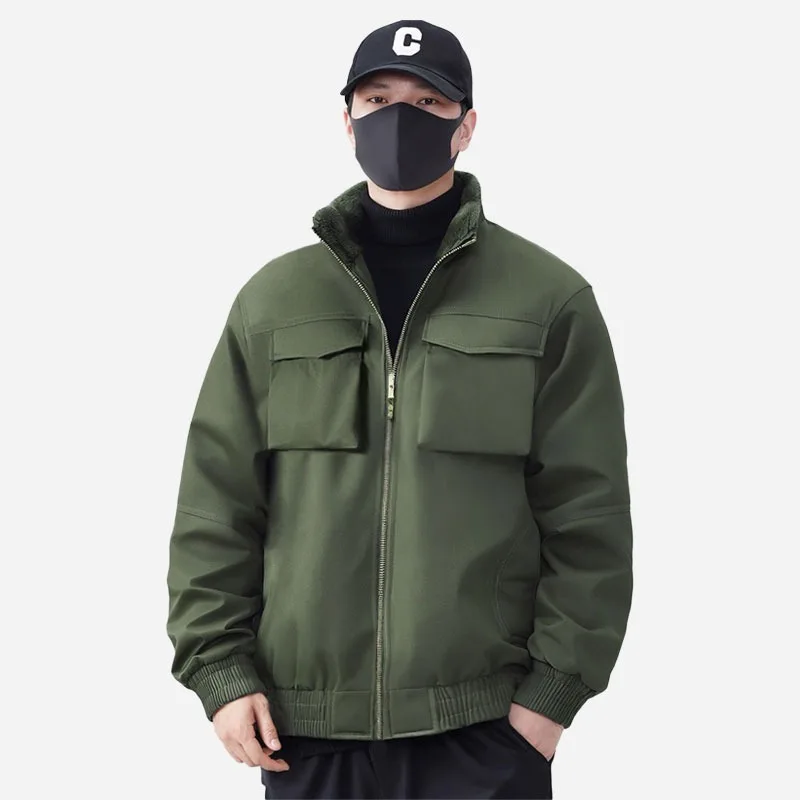 

Зимняя популярная шерстяная куртка, толстая куртка для спецодежды, ветрозащитная, дышащая и теплая мужская куртка с лацканами, большие размеры, модная и простая