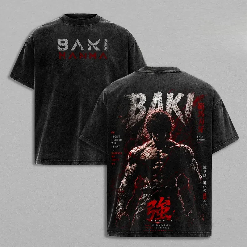 Baki Hanma Baki Anime Kleidung Herren Damen Übergroße T-Shirts Kurzarm Gewaschenes T-Shirt Vintage Baumwoll-T-Shirt Harajuku Herren Oberteile – Detail 3