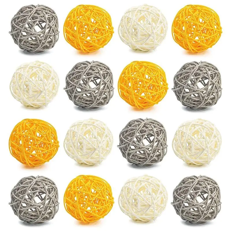 A45I Decorative Balls for Bowl Centerpiece,16PCS Large Rattan Balls 2.8 Inch Yellow Wicker Balls Decorative Orbs Spheres