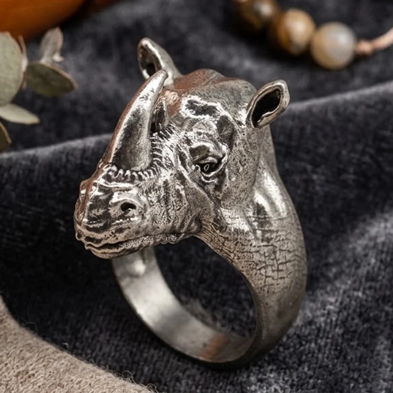 Buy 4 Get 1 Free 3D Rhino Men Rings a scorching savanna and its king, tamed into a silent totem upon the finger rhino Men